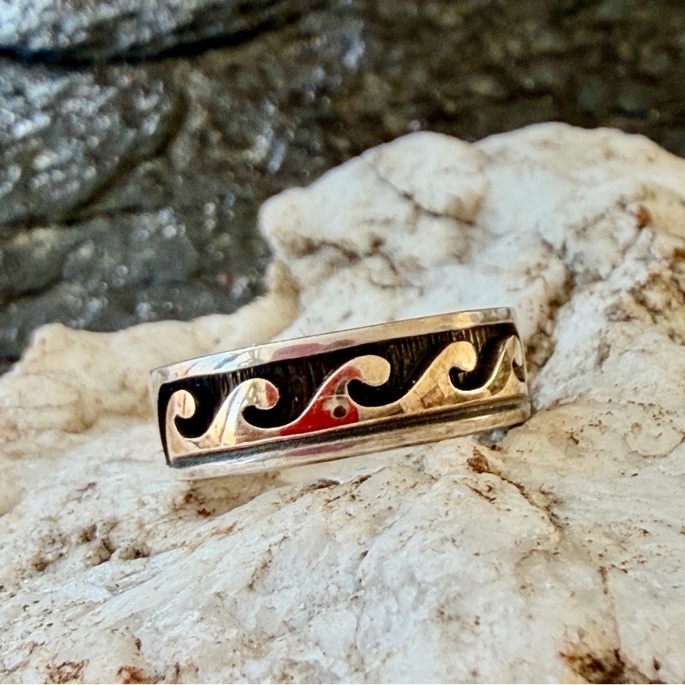 Navajo Native American Vintage Wave Ring Sterling and 14K Band - Picture 10 of 10